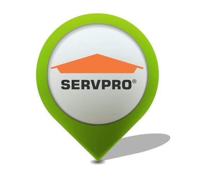 Image of a location pin marker with a SERVPRO house logo